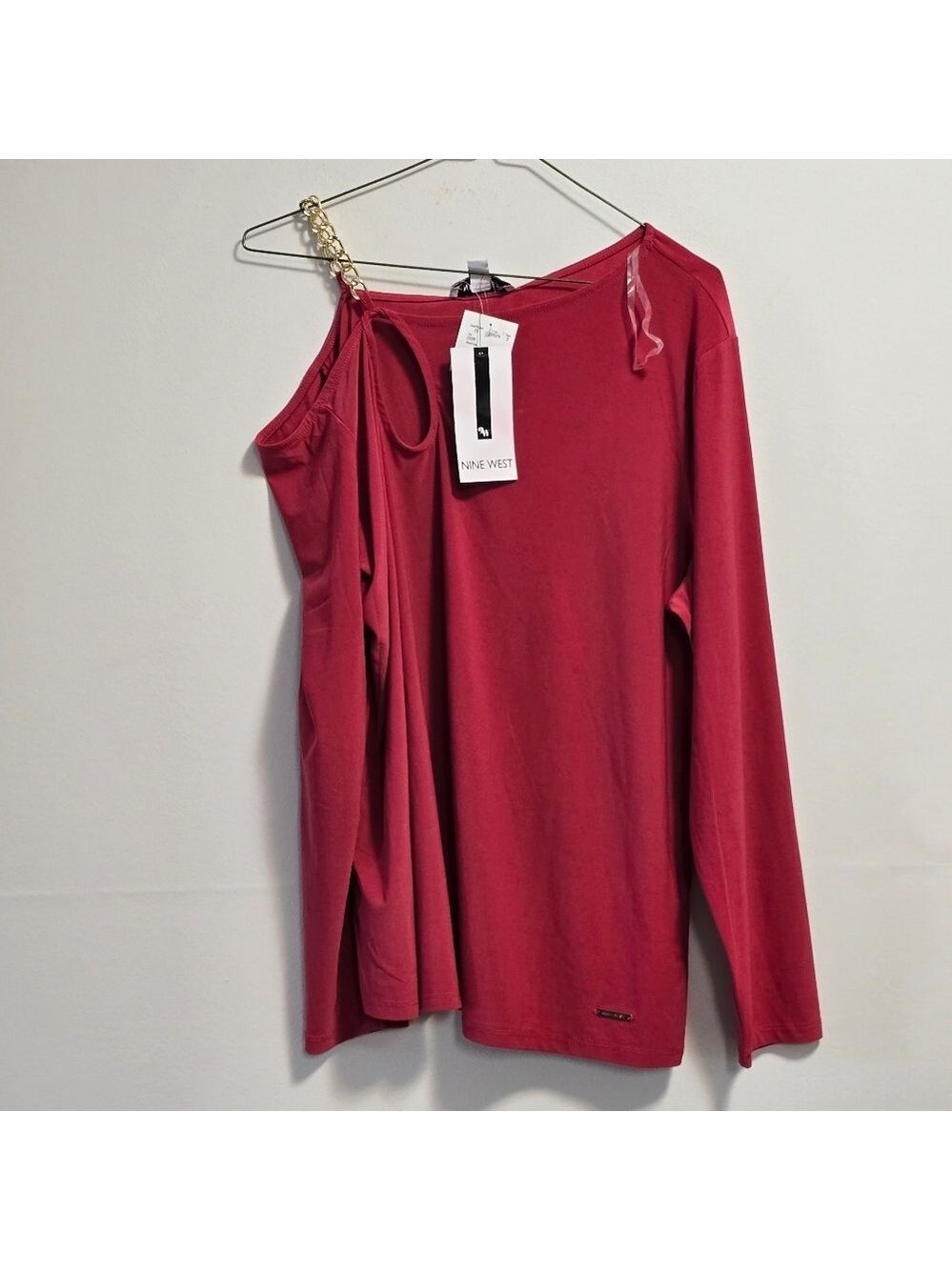 Nine West Red Asymmetrical Long Sleeve Blouse
